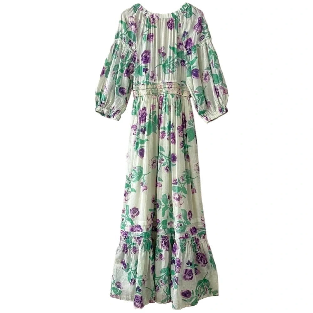 New Free People Golden Hour Floral Maxi Dress $168 X-SMALL Purple Green Boho